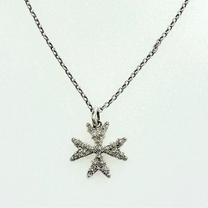 Sterling Silver Maltese Cross Filigree Floral Vintage Pendant Necklace 16”
